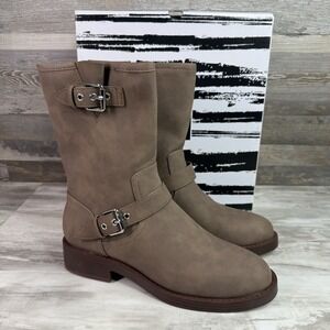DV Dolce Vita Dark Taupe Mid-Calf Moto Boots Buckle Strap Size 8 1795738